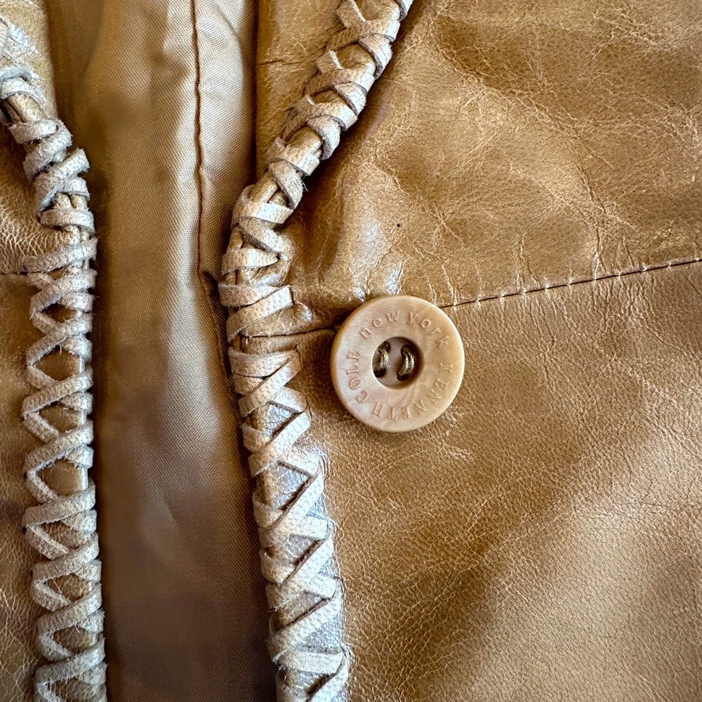 Kenneth Cole Genuine Leather Country Western 90s jacket Caramel colored size XS - Picture 4 of 6
